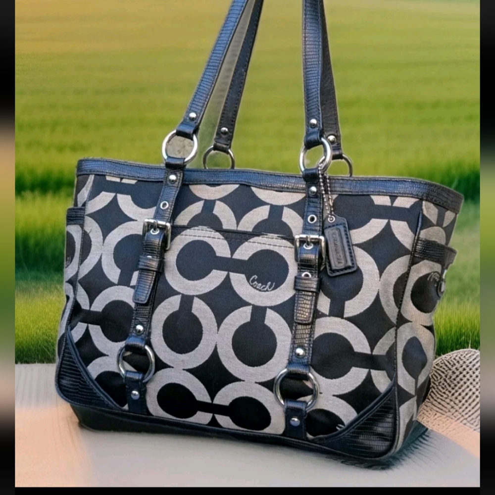 COACH Vintage GALLERY 19404 Op Art Signature LEATHER TOTE BAG SHOULDER PURSE